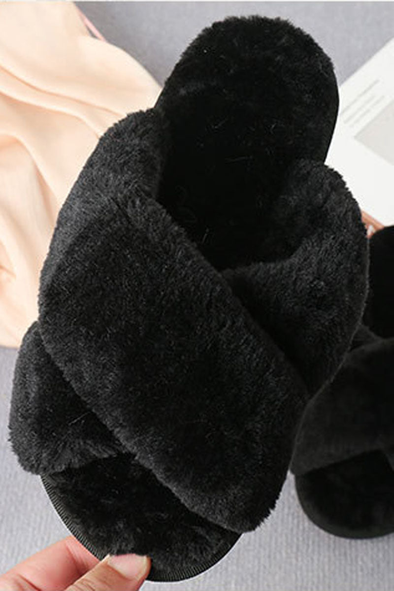 Solid Home Cotton Plush Slipper Cross Keep Teddy Warm  Shoes - Fashionaviv